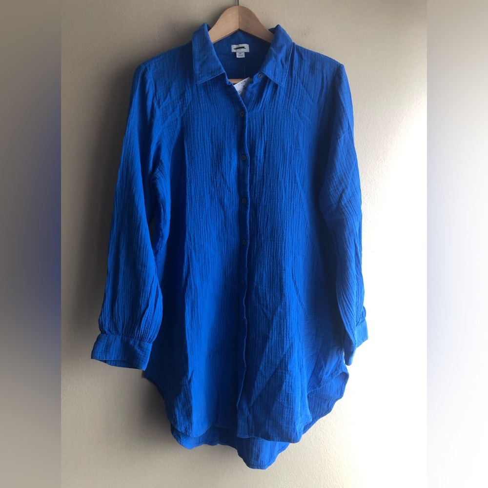 New J.Crew Women Blue Button Up Shirt Size Medium Long Sleeve